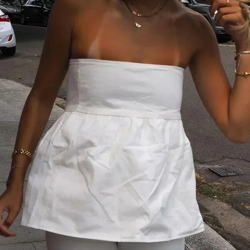 Bandeau Solid Color Off-Shoulder Strapless