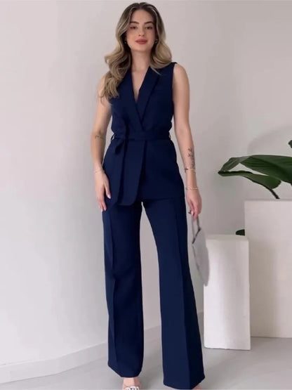 Sleeveless Long Pant Slim Suit