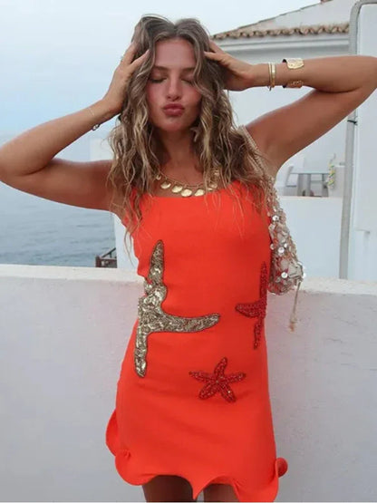 Starfish Wrapped Waist Shiny Mini Dress