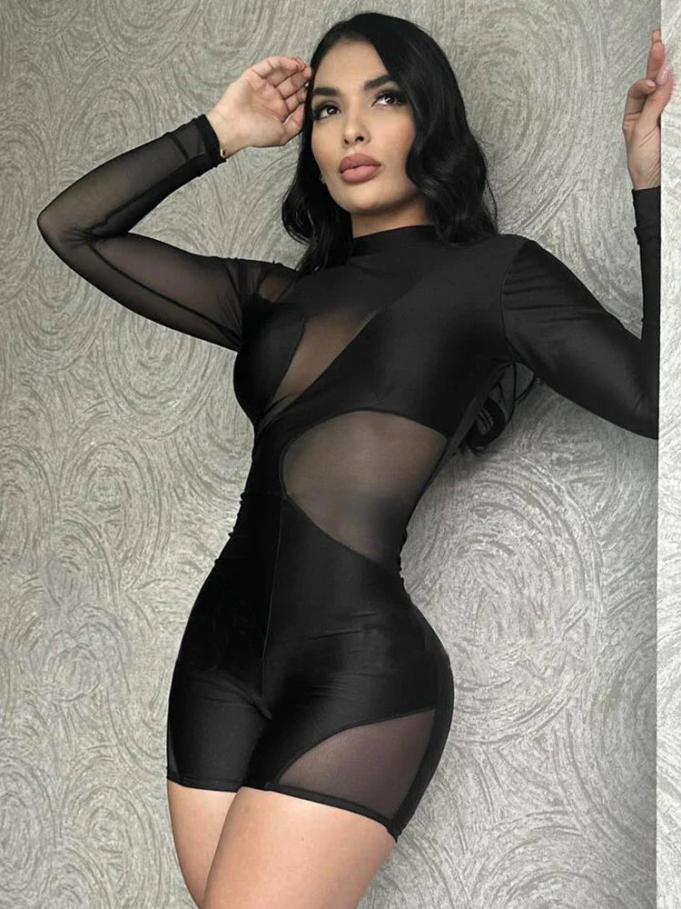 Patchwork Full Sleeve Fitness Romper