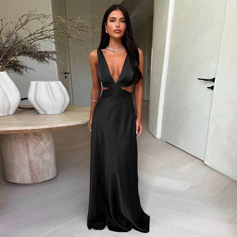 Hollow Slit High Waist Maxi Party Dress