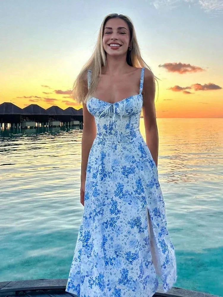 Loose Split Midi Boho Floral Dress