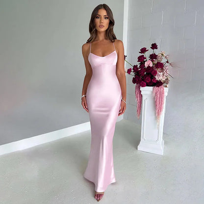 Satin Lace-up Mermaid Maxi Dress