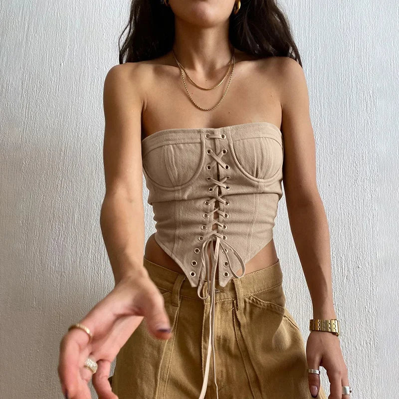 Bandage Corset Tie-up Triangle Strapless