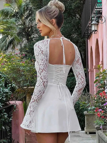 Crochet Club Red Bodycon Short Lace Dress