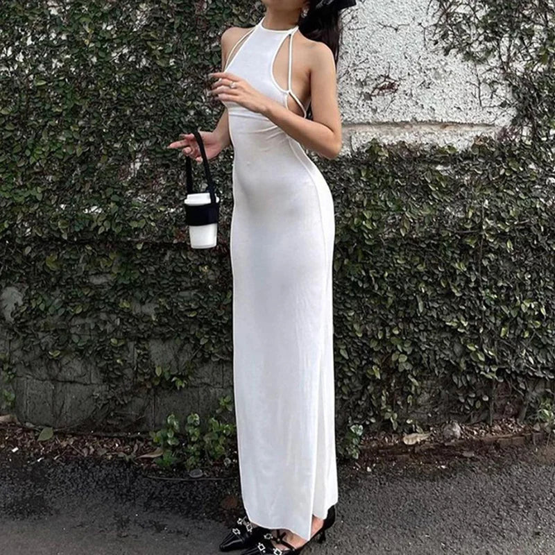 Tie Up Backless Solid Midi Dress
