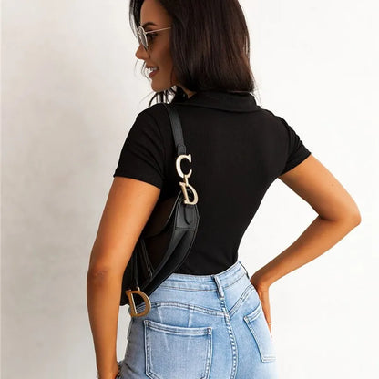 V-Neck Polo Neck Slim Fit Crop Top