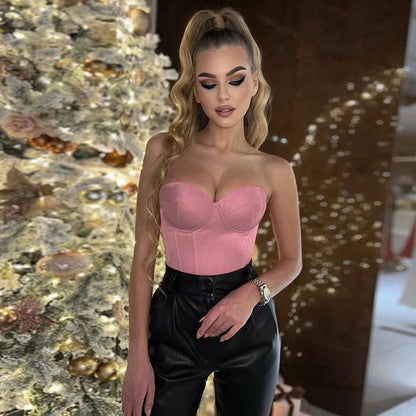 Solid Boned Bustier Bandeau Strapless