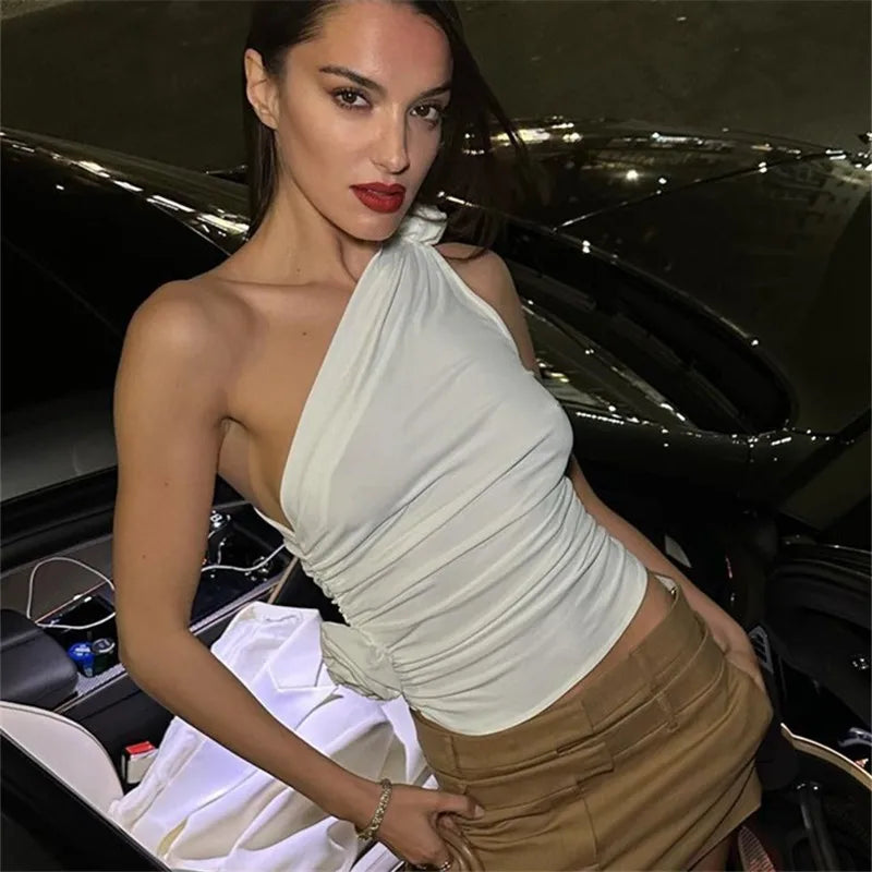 Ruched Applique Flower Sleeveless Cami Top