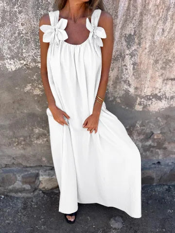 Loose Sleeveless Solid Maxi Floral Dress