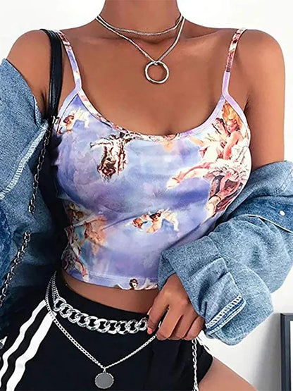 Angel Print Sling Cropped Navel Camisole Cami Top