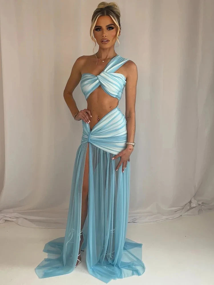 Sexy One Shoulder Maxi Knit Set