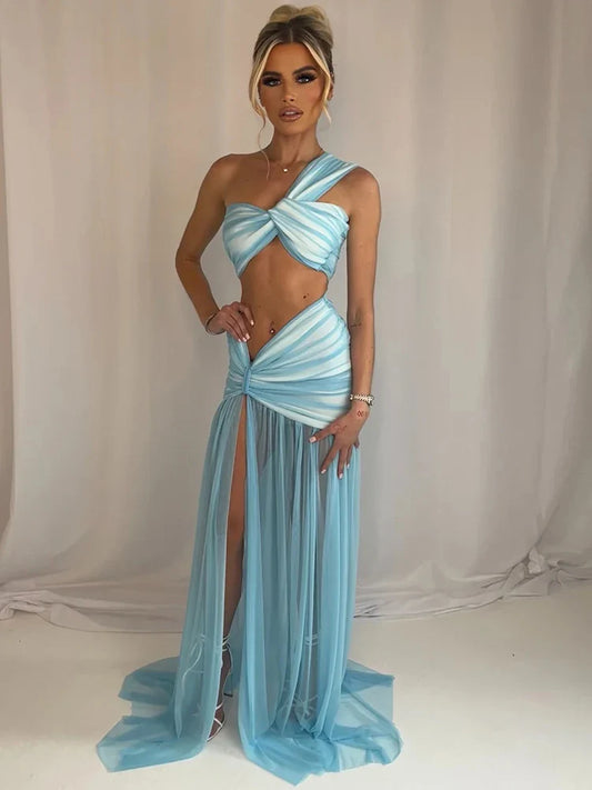 Sexy One Shoulder Maxi Knit Set