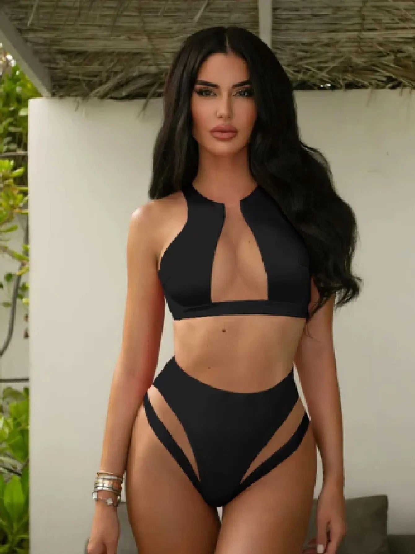 See-Through Slim Solid One Piece Swimwear