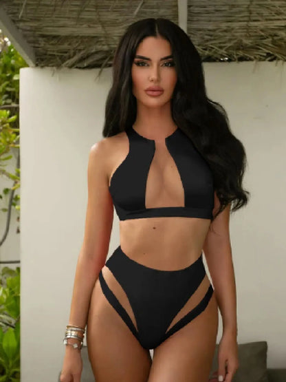 See-Through Slim Solid One Piece Swimwear