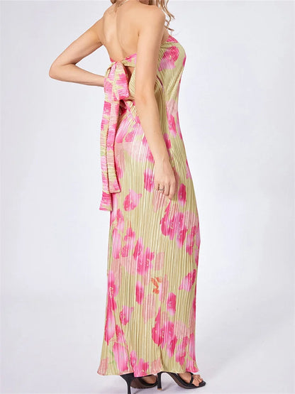 Strapless Tie-up Off Shoulder Floral Dress