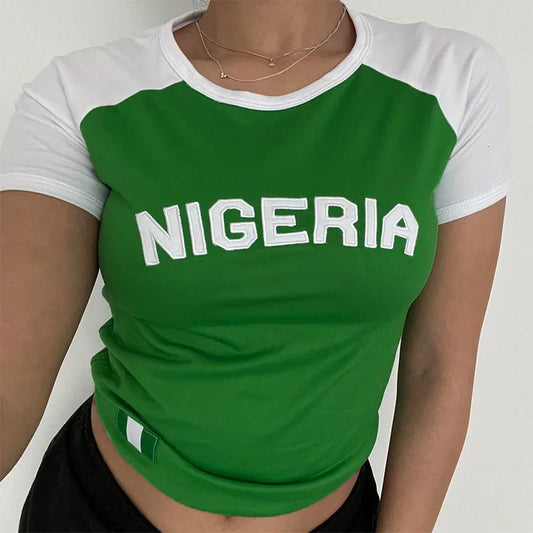Embroidered Nigeria Letter Crop Top