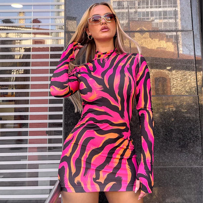 Zebra Print Long Sleeve Wrap Mini Dress