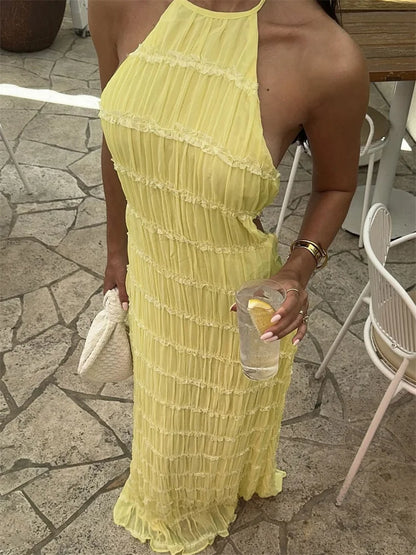 Patchwork Lace-up Beach Maxi Dress