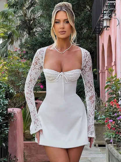 Crochet Club Red Bodycon Short Lace Dress