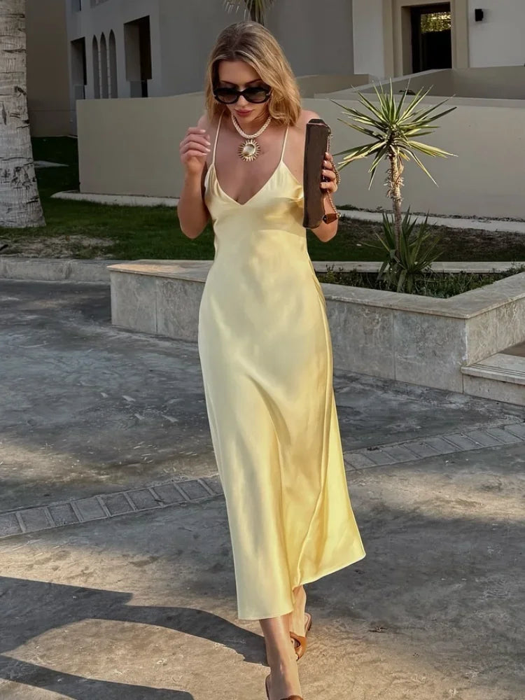 Yellow Stain Sling Midi Dress