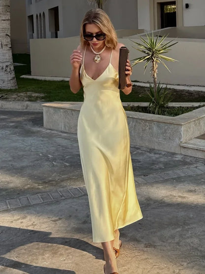 Yellow Stain Sling Midi Dress