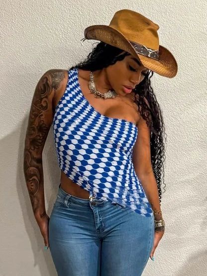 Sexy One Shoulder Asymmetrical Geometric Y2K Cami Top