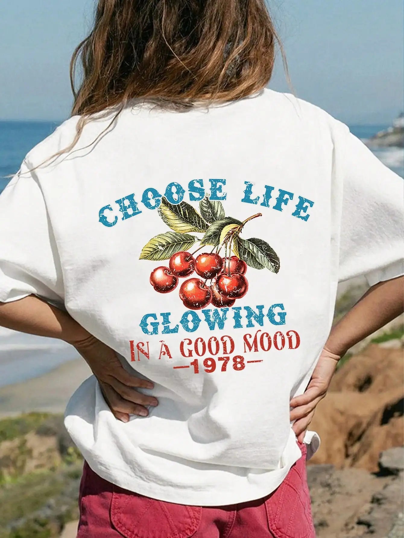 Cherries Print Casual Cotton T-shirt