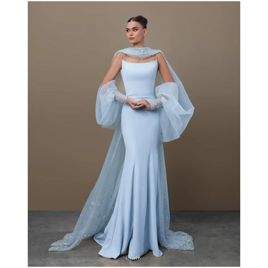 Blue Crystal Halter Prom Dress