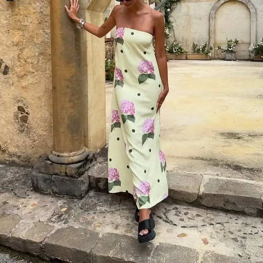 Strapless Loose Fit Tube Floral Dress