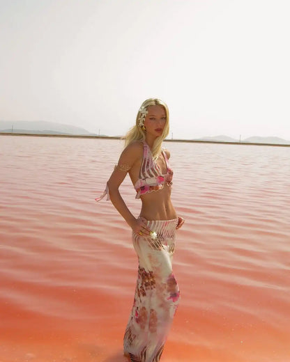 Flower Print Halter Neck Cover-ups Three Piece Swim Sets