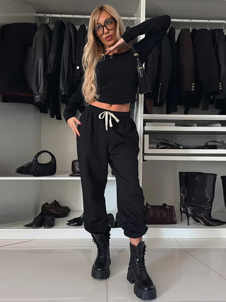 Lace Up Loose Sleeve Two Piece Pants Set