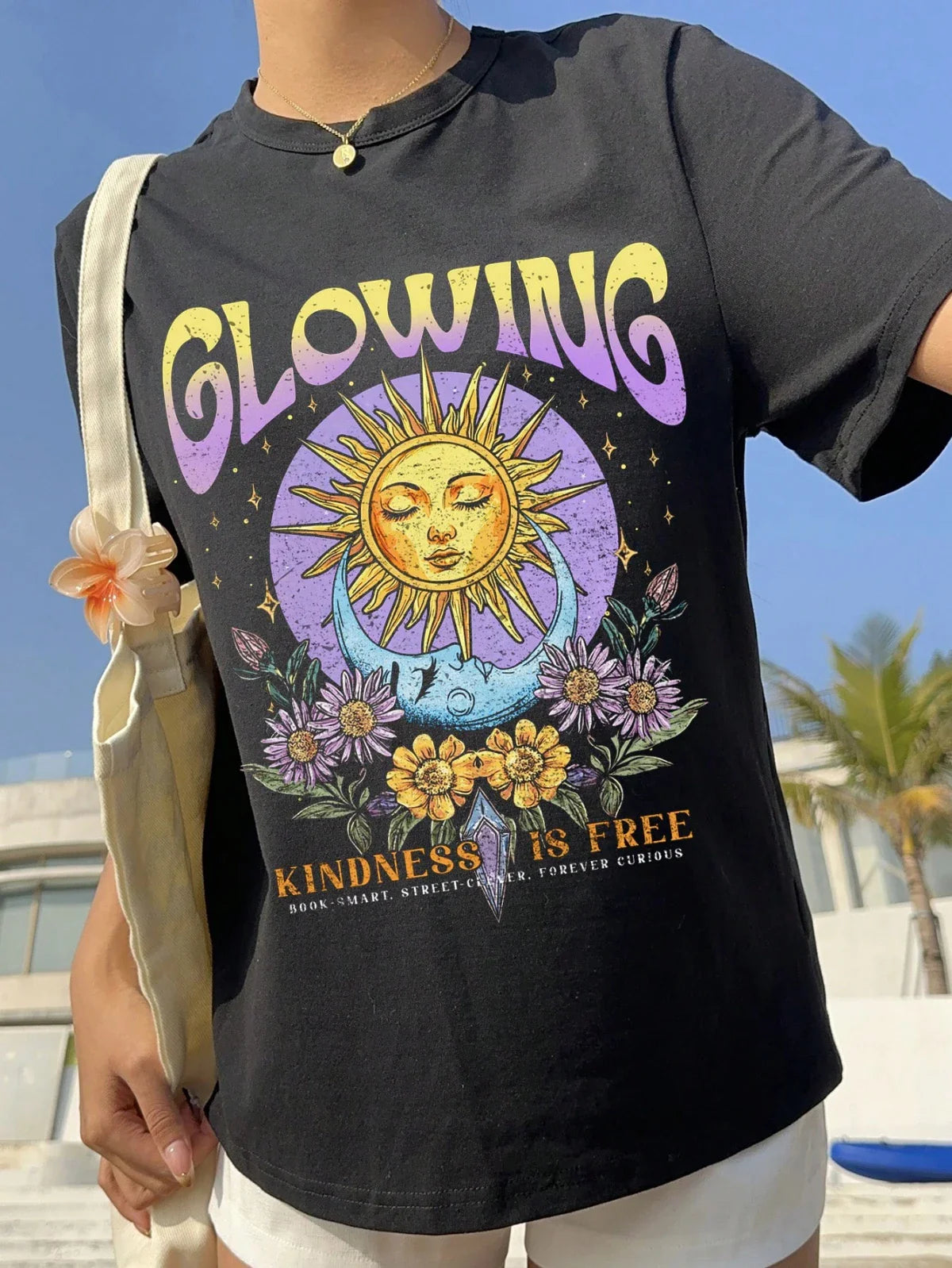 Sun God Print Minimalist T-shirt