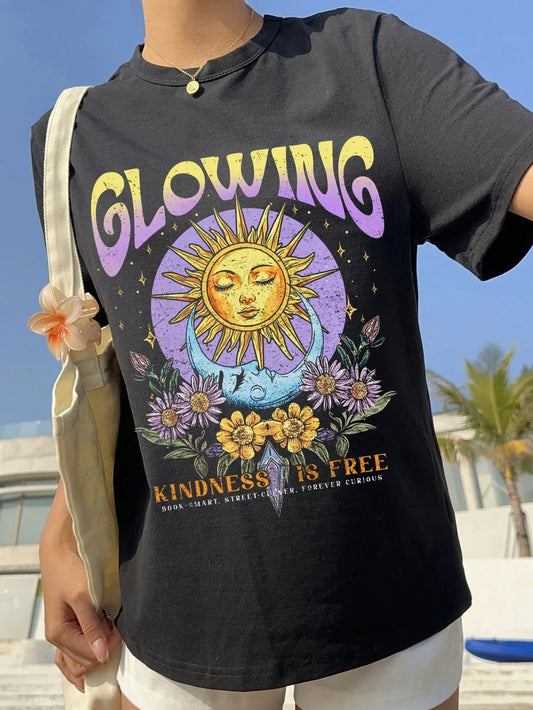 Sun God Print Minimalist T-shirt