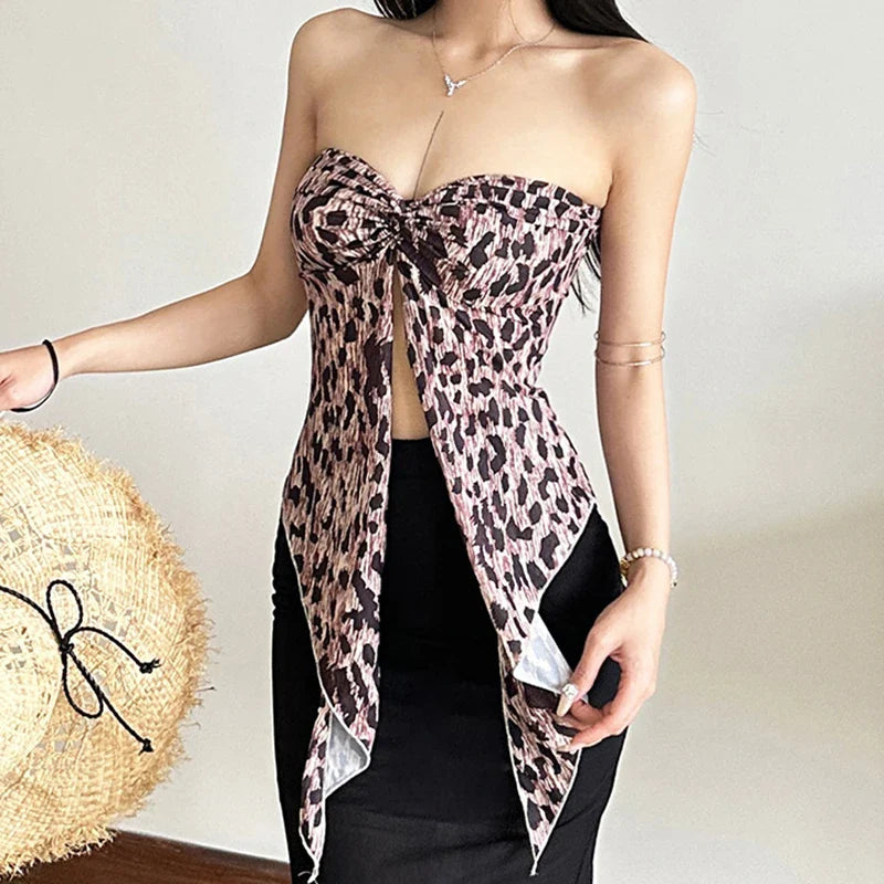 Leopard Print Asymmetrical Strapless