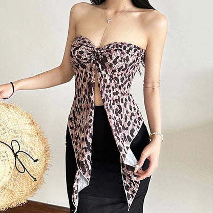Leopard Print Asymmetrical Strapless