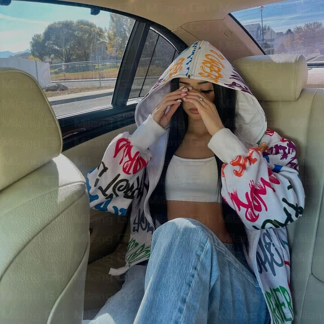 Letter Print Gothic Hoodie