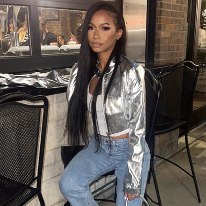 Metallic Silver Bomber Jacket