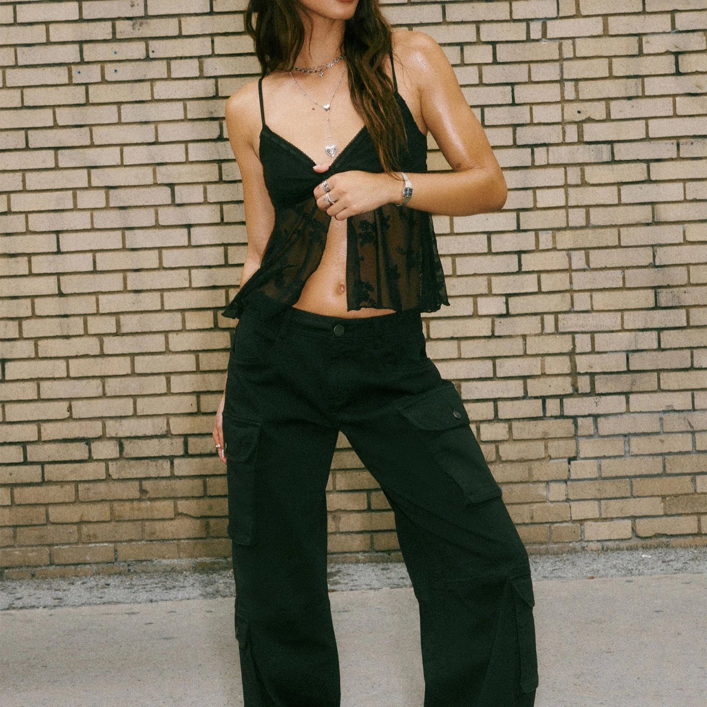 Combhasaki Fairycore Lace Mesh Trim Cami Top