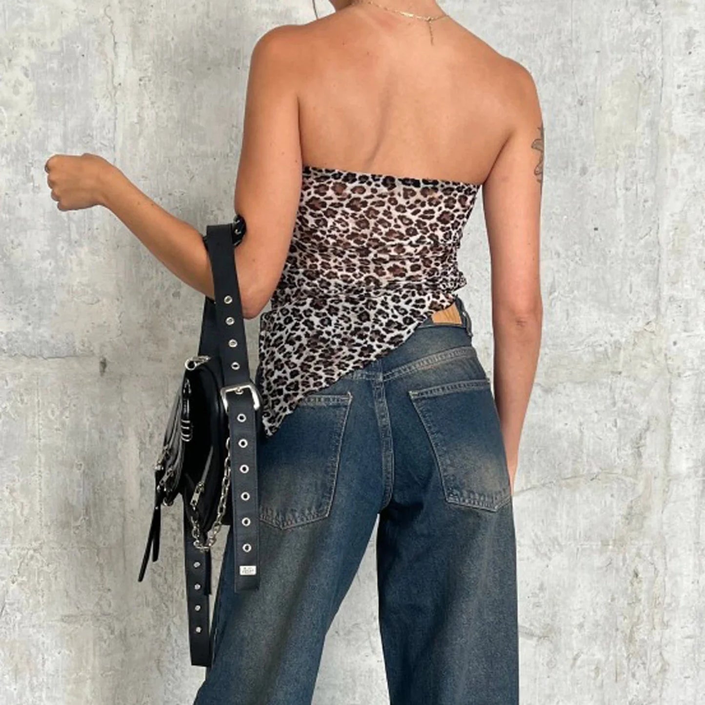 Leopard Triangle Hem Tube Strapless