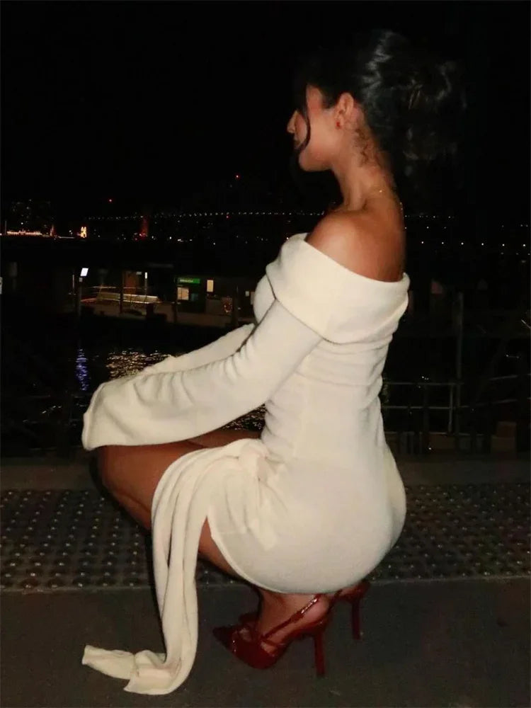 Lace-Up Ribbed Patchwork Knit Party Dress