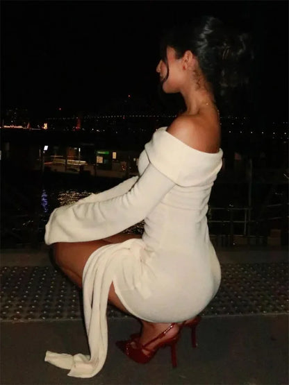 Lace-Up Ribbed Patchwork Knit Party Dress