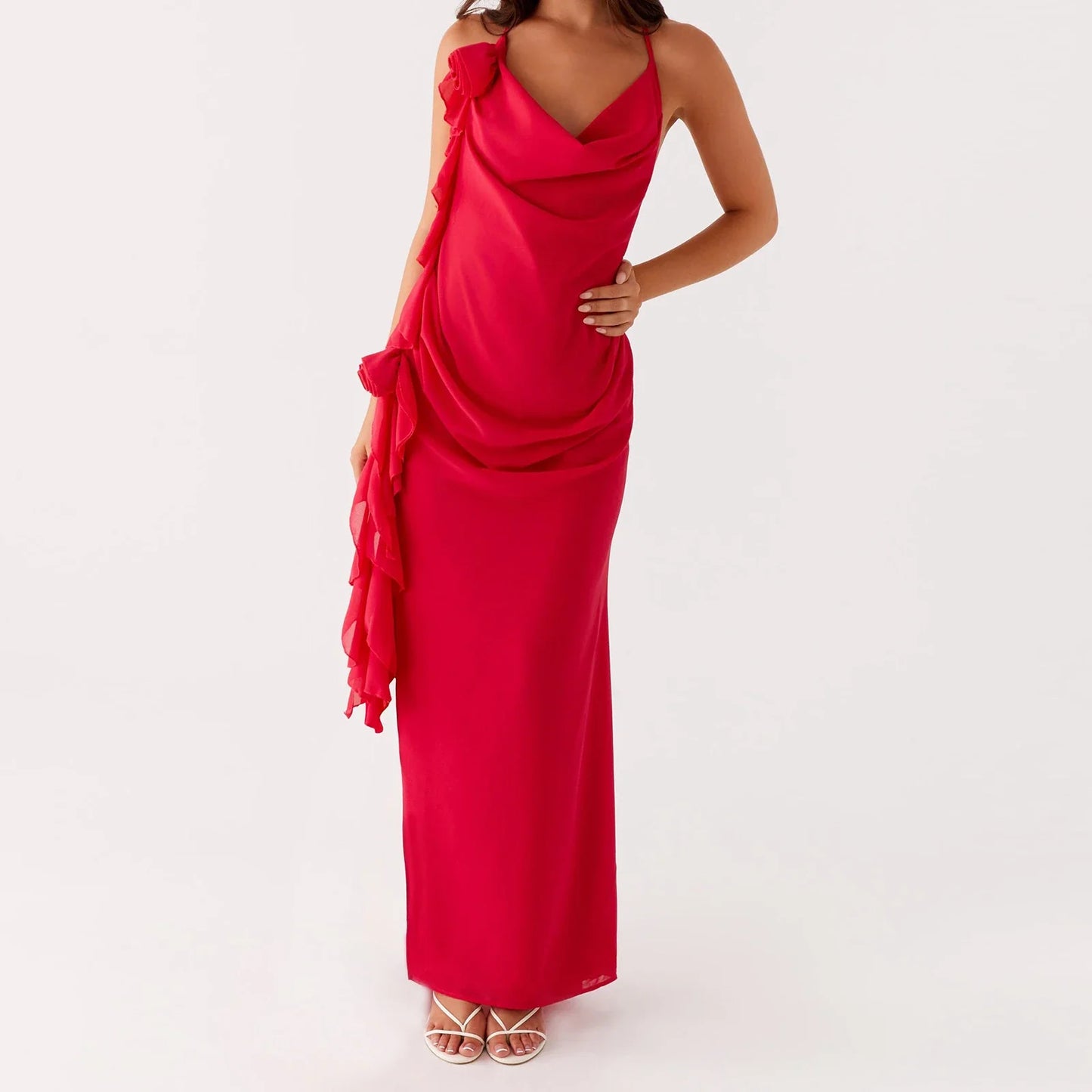 Ruffle Trim Open Back Floral Dress