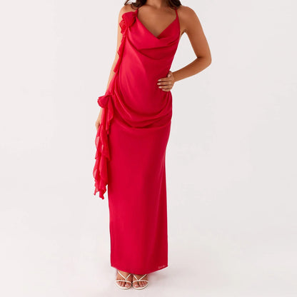 Ruffle Trim Open Back Floral Dress