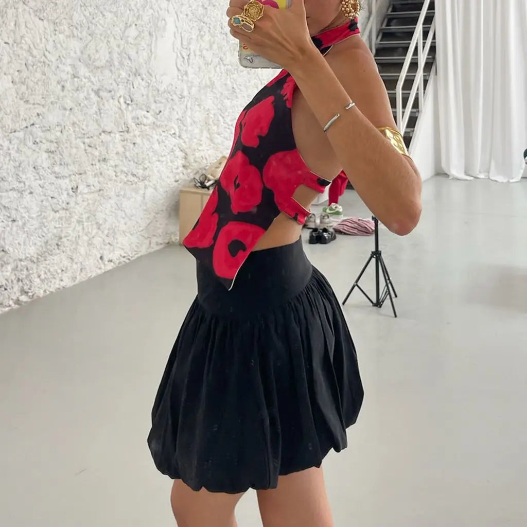 Y2K Button Closure Halter Backless Tie-Dye Cami Top