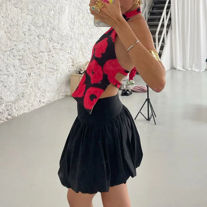 Y2K Button Closure Halter Backless Tie-Dye Cami Top