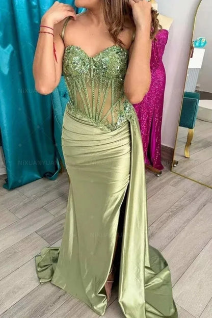 Sage Green Lace Mermaid Prom Dress