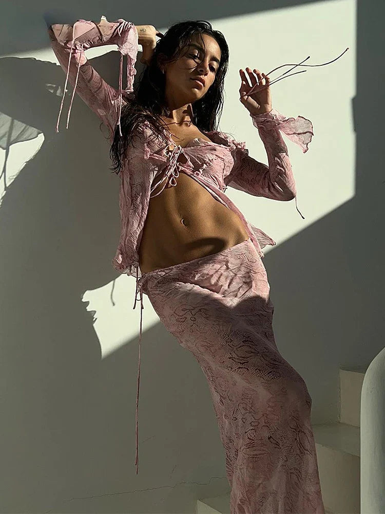 Y2K Mesh Green Bodycon Maxi Dress