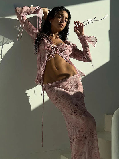 Y2K Mesh Green Bodycon Maxi Dress