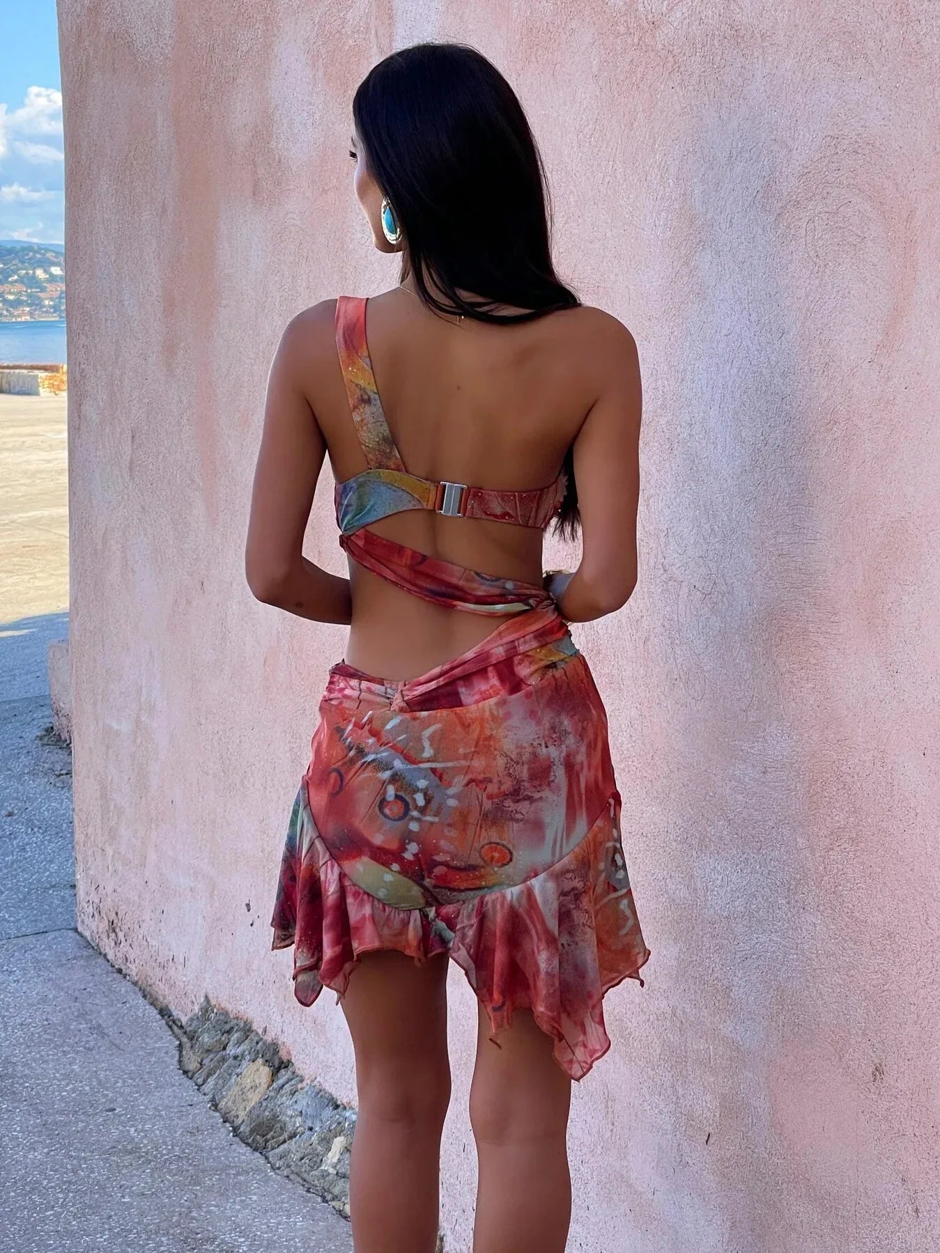 One Shoulder Bikini Swimsuit Mini Dress